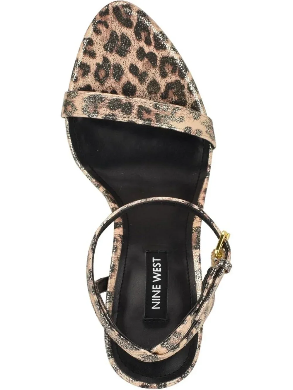 Women Gold Shimmer Leopard Open Toe Ankle Strap Reina Stiletto Heel Sandal Shoes
